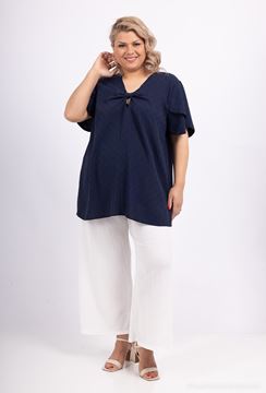 Picture of CURVY GIRL KEYHOLE NECKLINE BLOUSE IN LINEN LIKE FABRIC